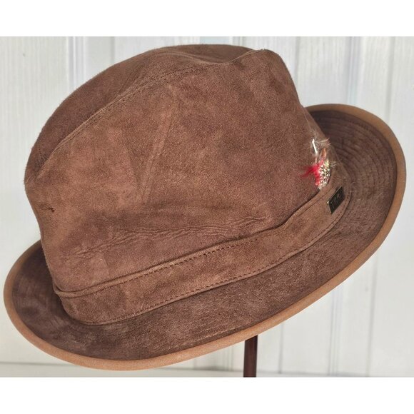 Vintage London Fog Suede Leather Brown Fedora Hat Gentlemen Classic Men's Med 7 - Picture 1 of 8